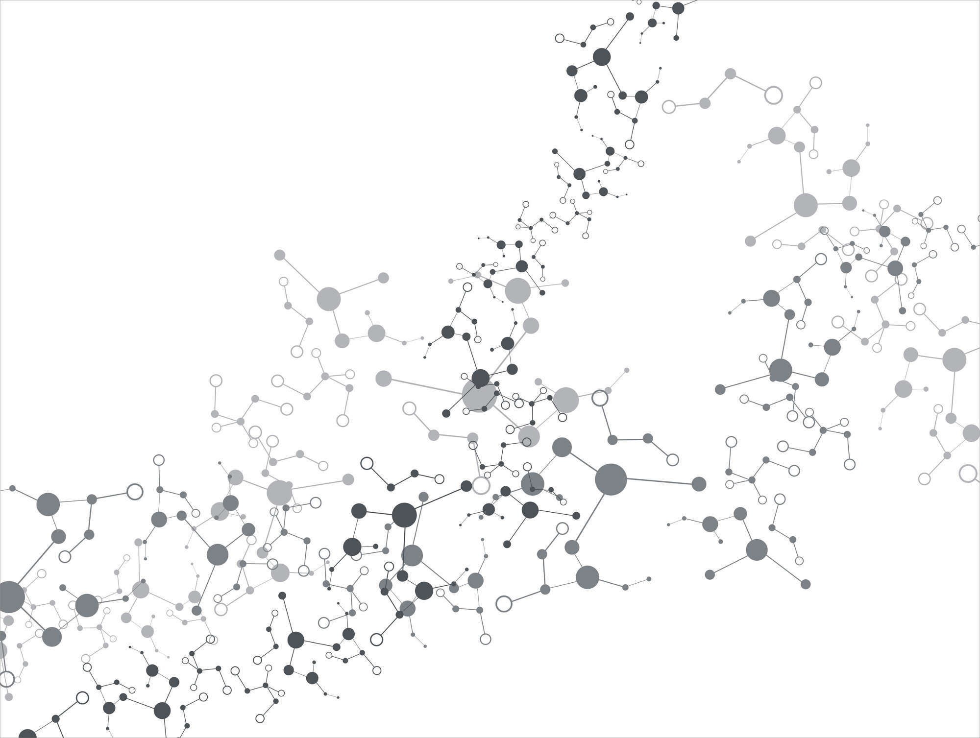 Abstract design of lines and circles, in gray on a white background