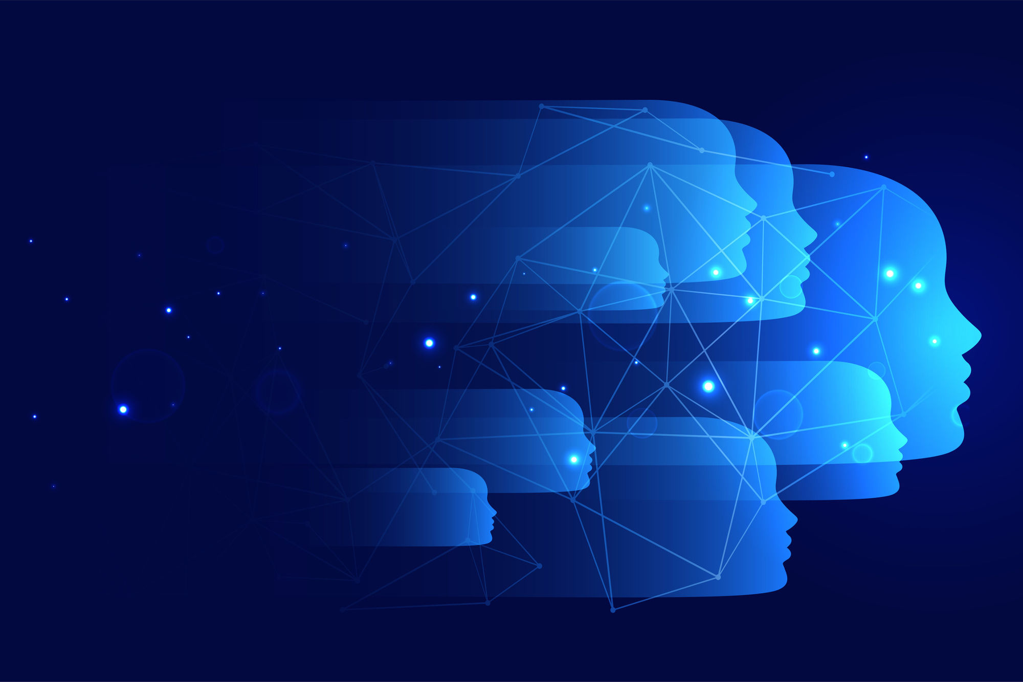 Blue technology background with many faces